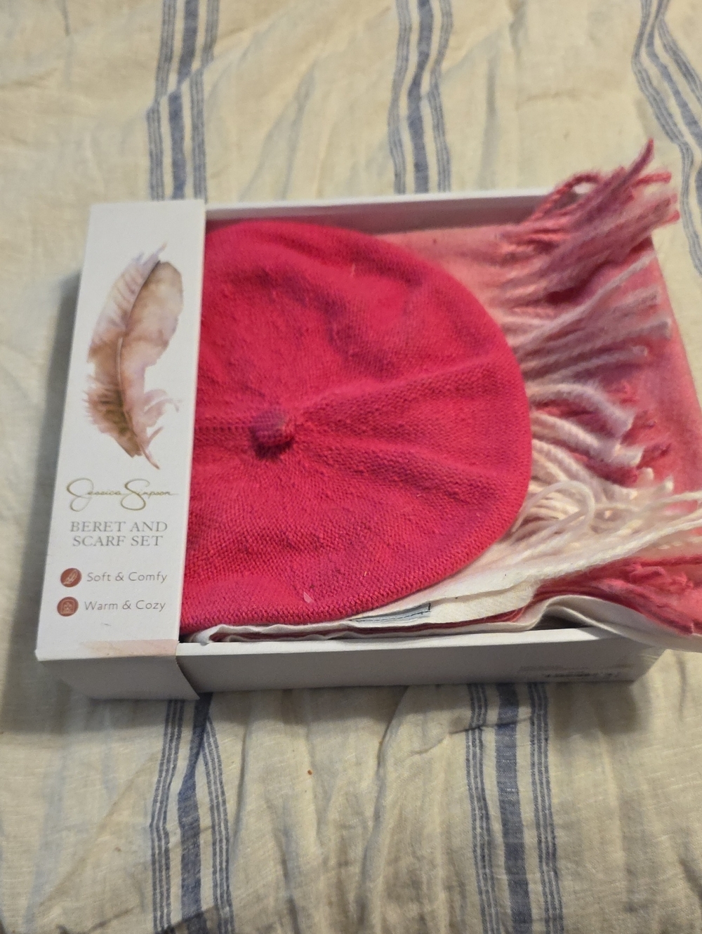 NWT Jessica Simpson Pink Beret and Ombre Pink Scarf Set